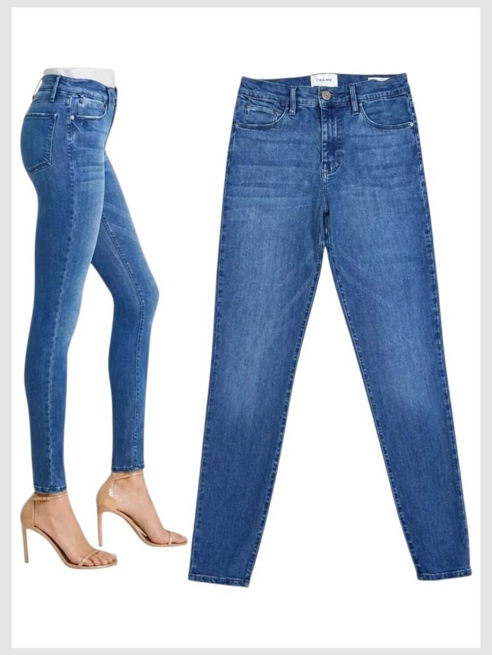 FRAME Le High Skinny Jeans Blue Lagoon High Rise Designer Denim 26
